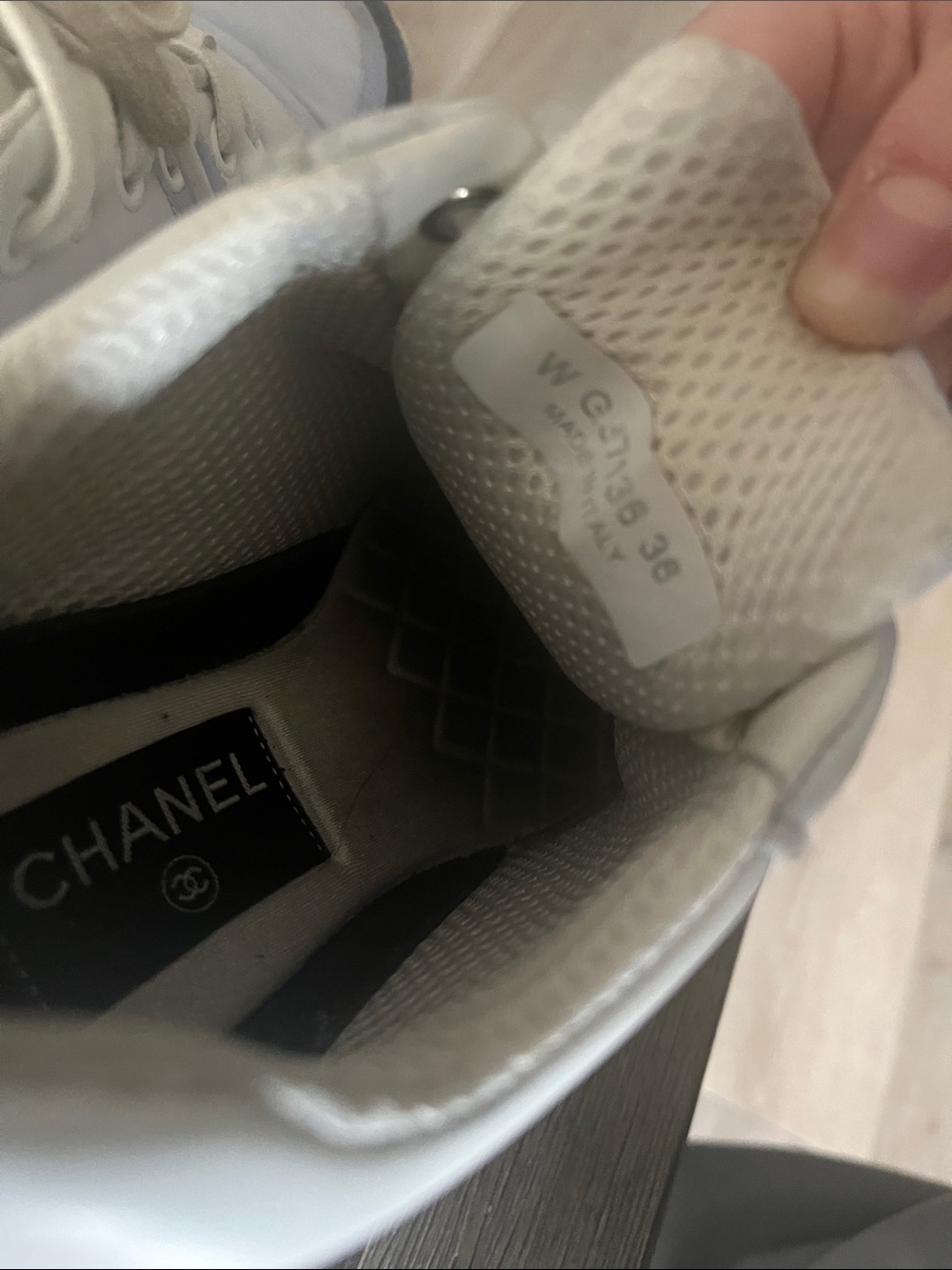 CHANEL White and Light Gray Low-Top Sneakers - Picture 4 of 5